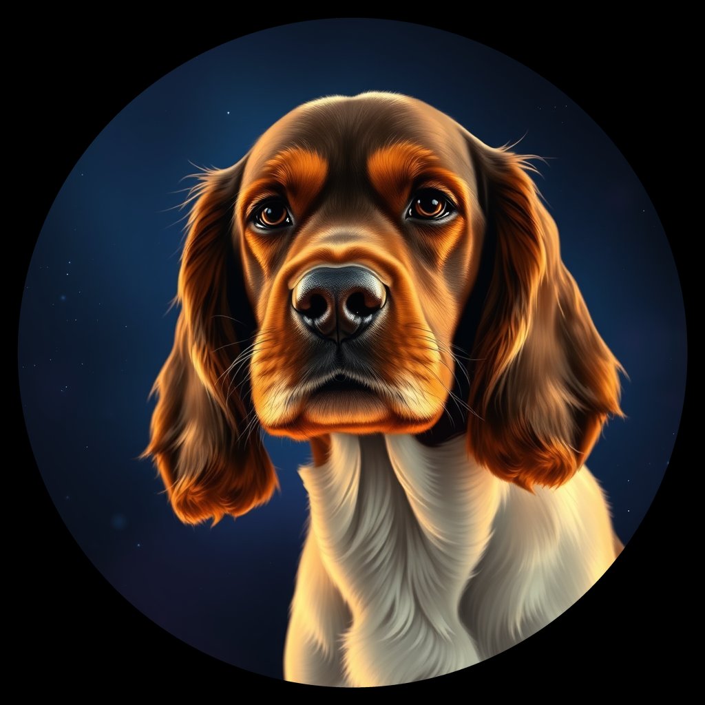 Cosmic medallion portrait of CoS_GT104_CoS_GT104, a English Cocker Spaniel