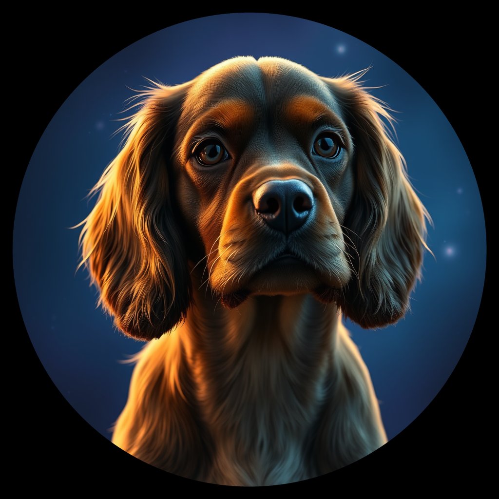 Cosmic medallion portrait of CoS_GT94_CoS_GT94, a English Cocker Spaniel