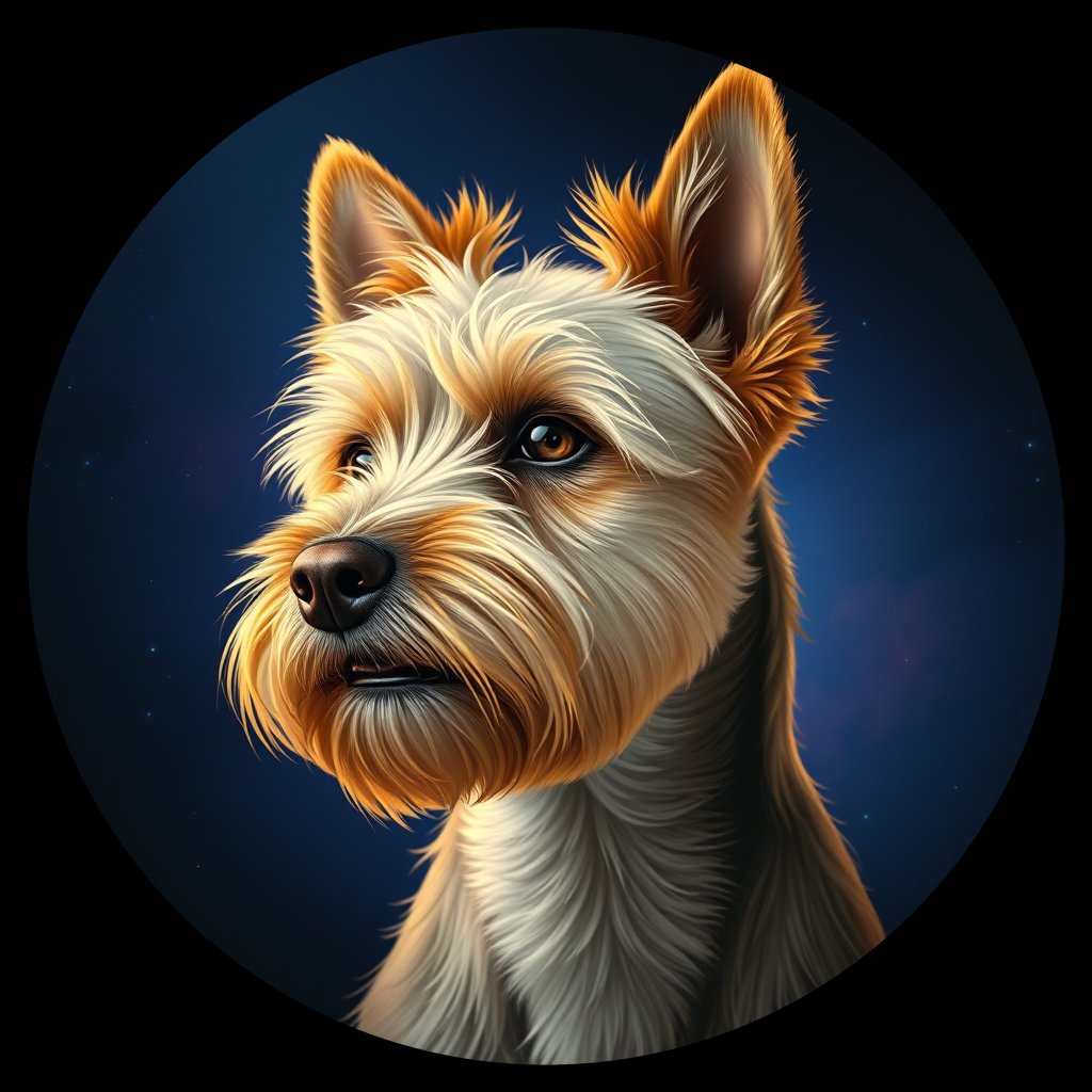 Cosmic medallion portrait of D2-Gordie-CT_D2-Gordie-CT, a Cairn Terrier