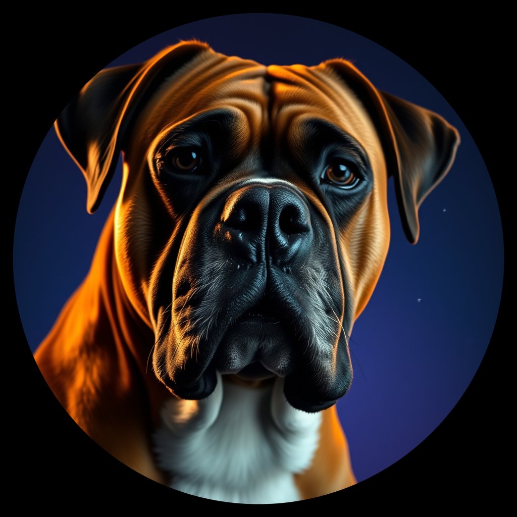 Cosmic medallion portrait of D4-HUC3-FEMALE-N/A_D4-HUC3-FEMALE-N/A, a Boxer