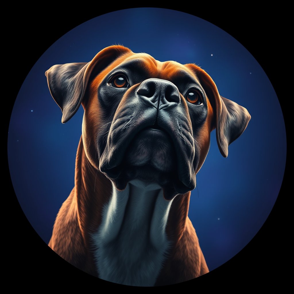 Cosmic medallion portrait of D5-HUC25-FEMALE-5765_D5-HUC25-FEMALE-5765, a Boxer