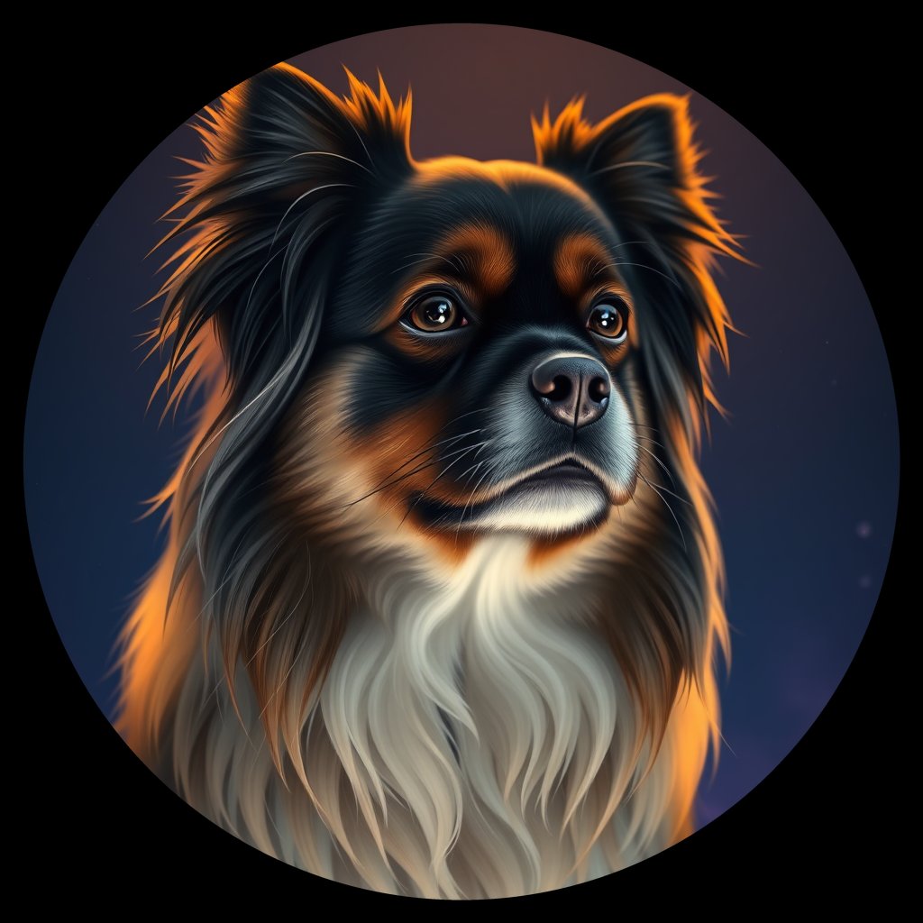 Cosmic medallion portrait of D7-Elsie-TS_D7-Elsie-TS, a Tibetan Spaniel