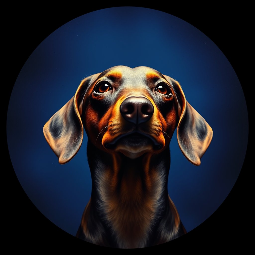 Cosmic medallion portrait of DACH_DACH_08257, a Dachshund