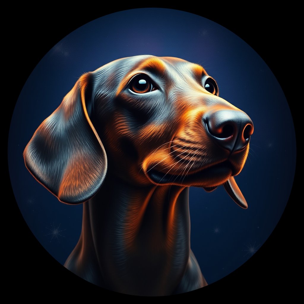 Cosmic medallion portrait of DACH_DACH_08265, a Dachshund