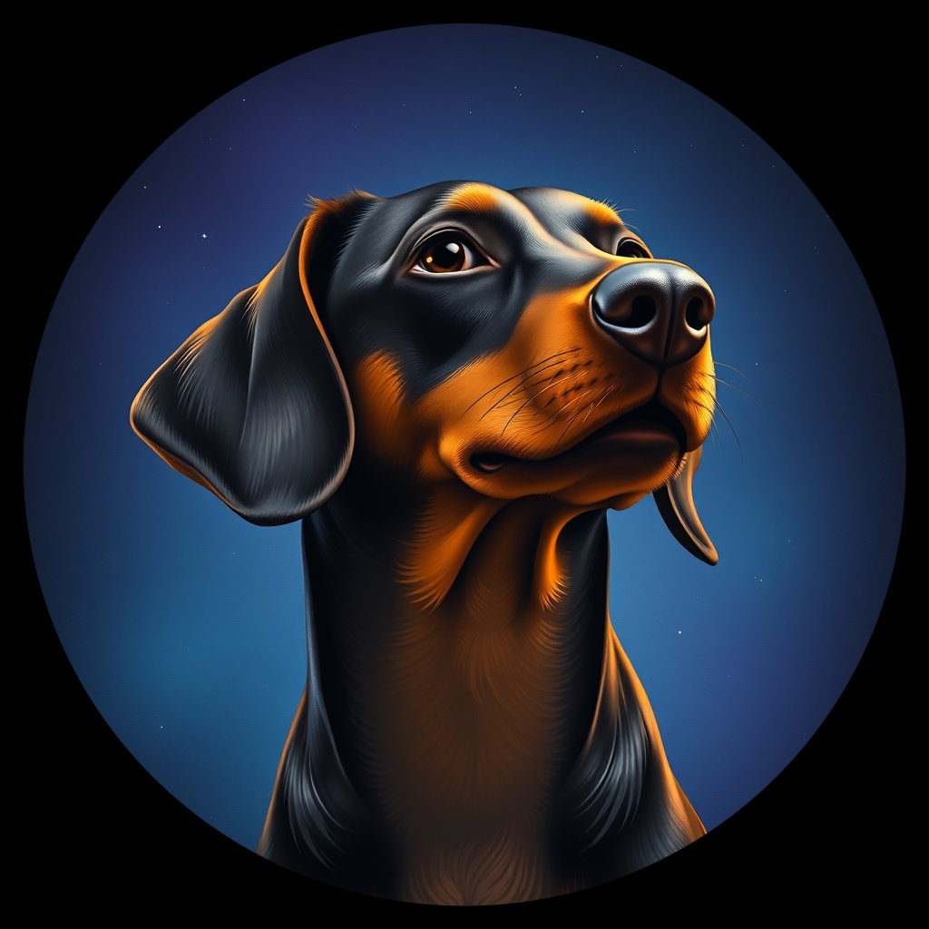 Cosmic medallion portrait of DACH_DACH_08267, a Dachshund