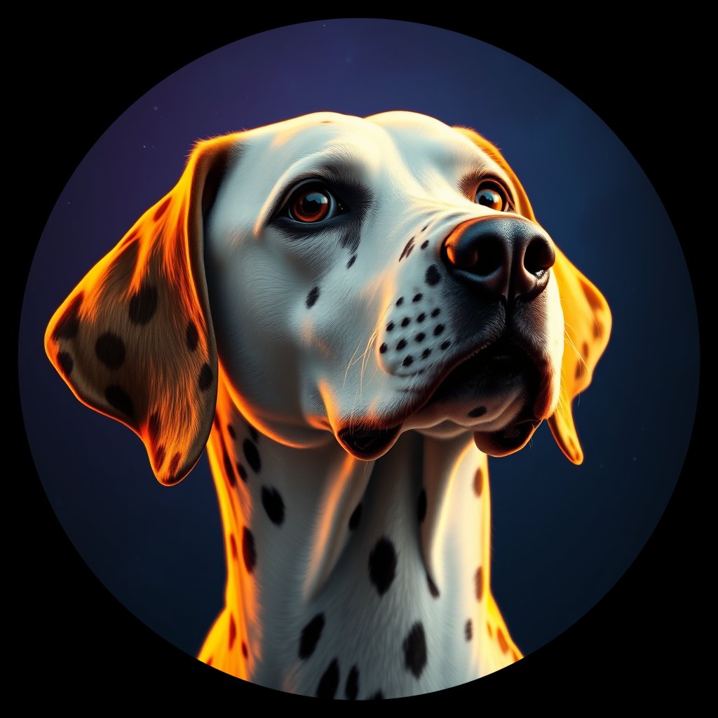 Cosmic medallion portrait of DAL104_DAL104, a Dalmatian