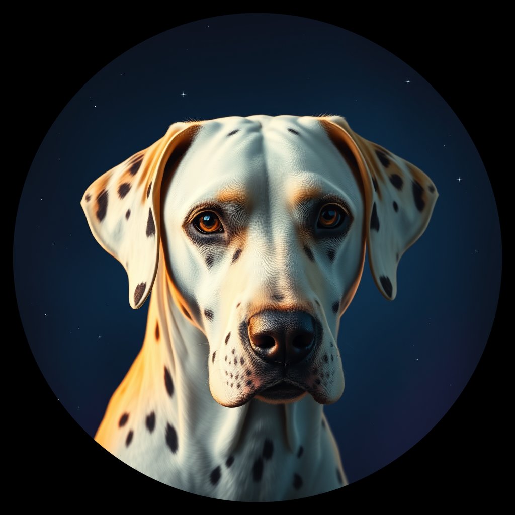 Cosmic medallion portrait of DAL105_DAL105, a Dalmatian