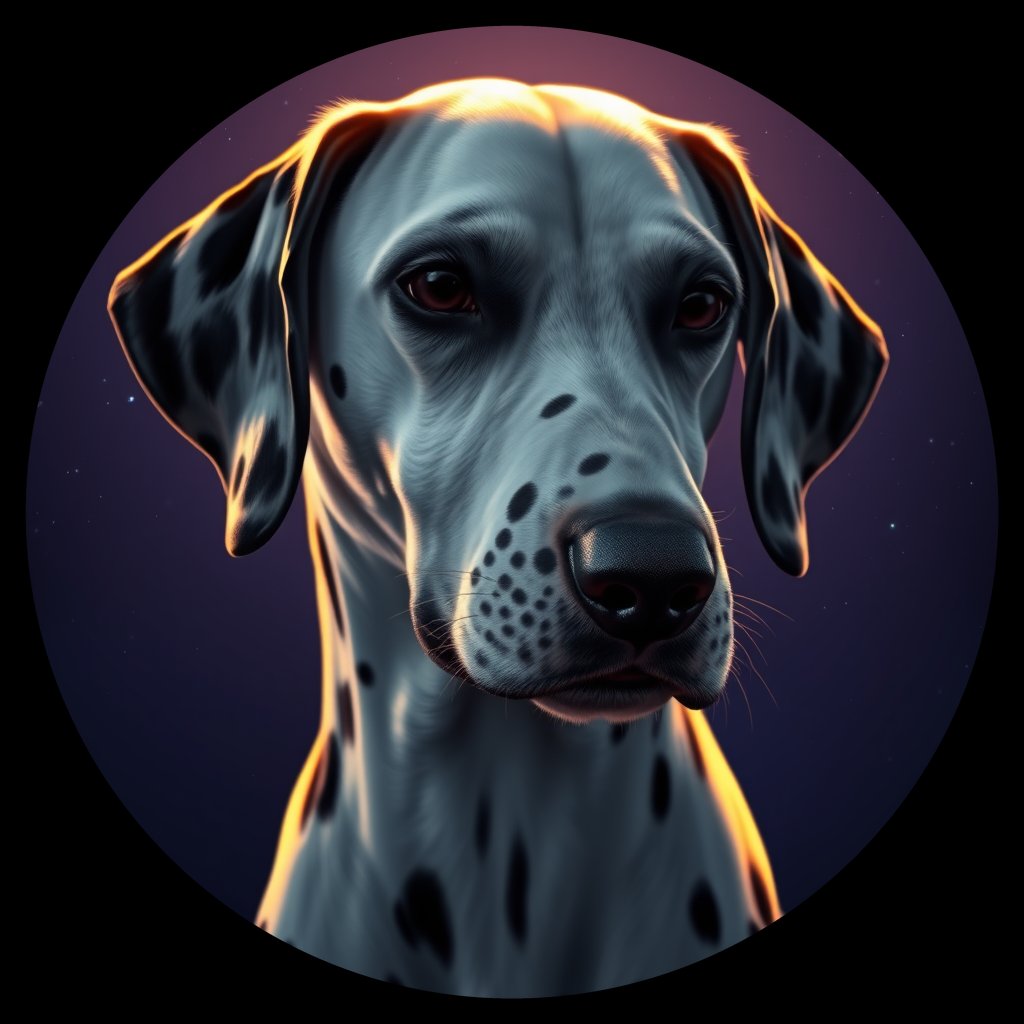 Cosmic medallion portrait of DAL107_DAL107, a Dalmatian
