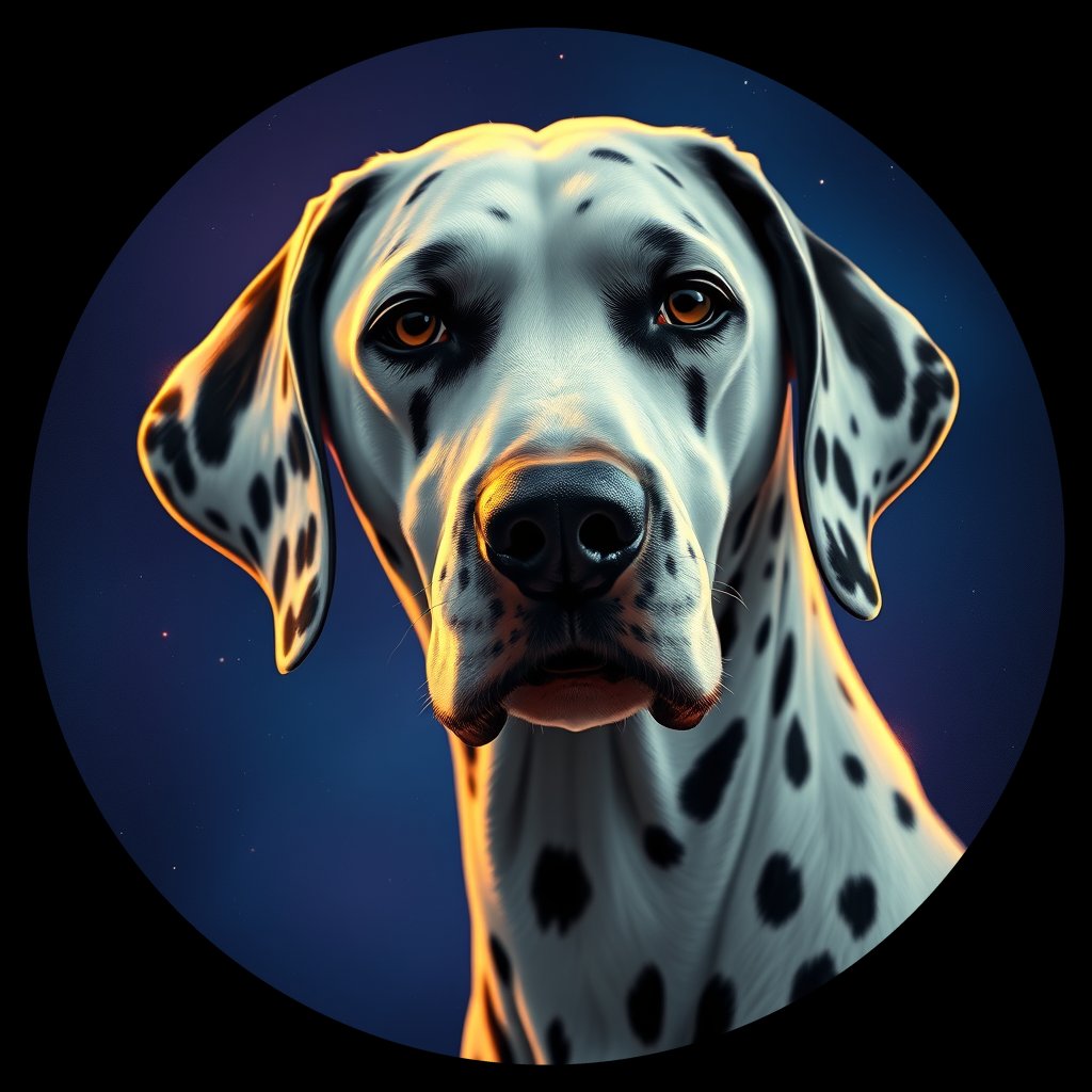 Cosmic medallion portrait of DAL108_DAL108, a Dalmatian