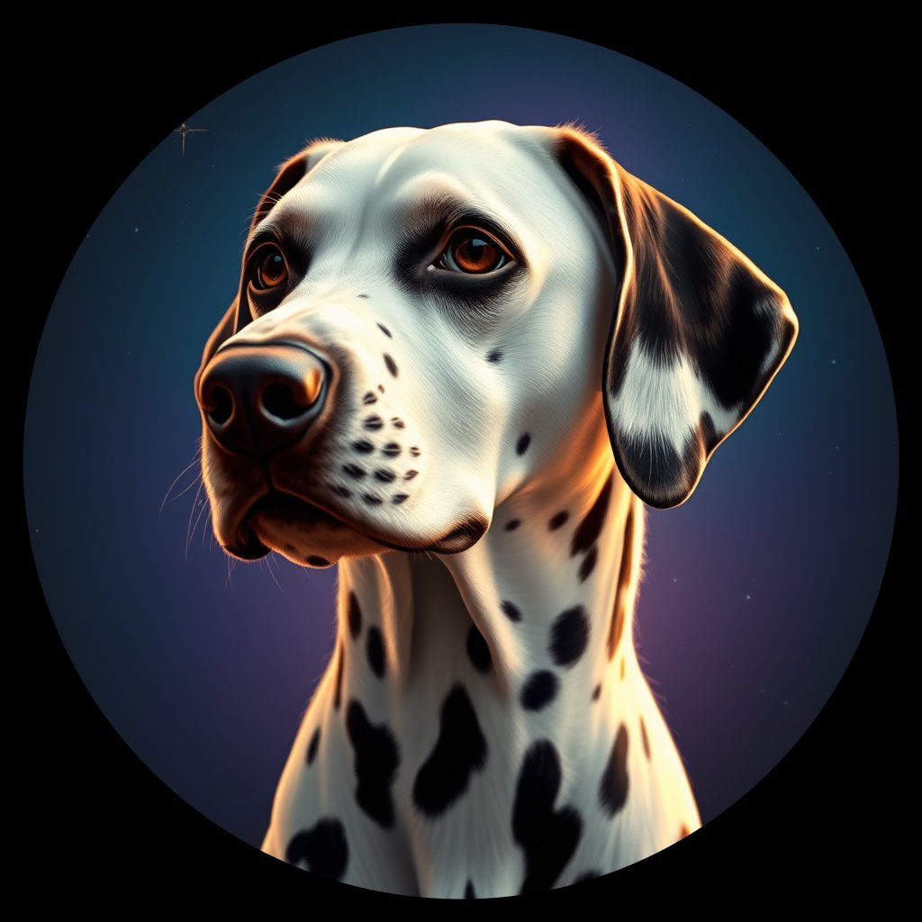 Cosmic medallion portrait of DAL109_DAL109, a Dalmatian