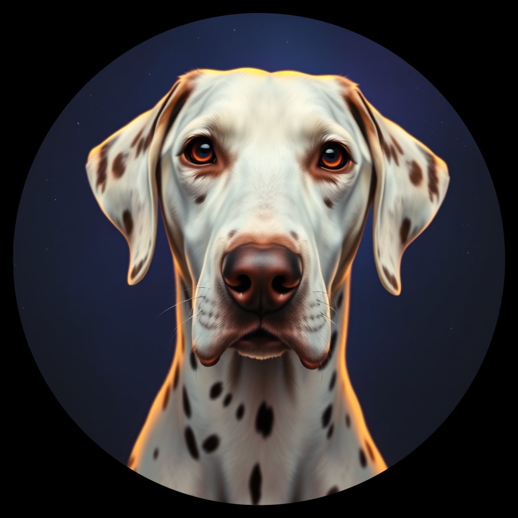 Cosmic medallion portrait of DAL112_DAL112, a Dalmatian