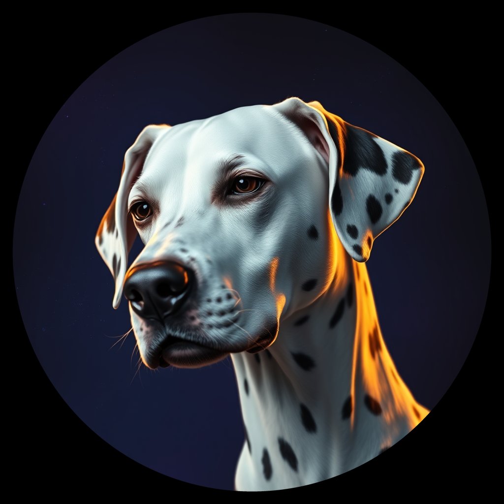 Cosmic medallion portrait of DAL114_DAL114, a Dalmatian