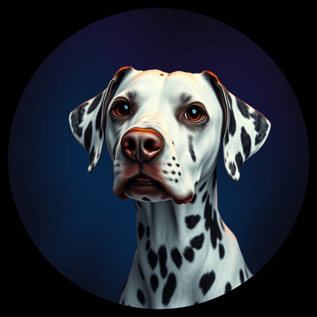 Cosmic medallion portrait of DAL117_DAL117, a Dalmatian