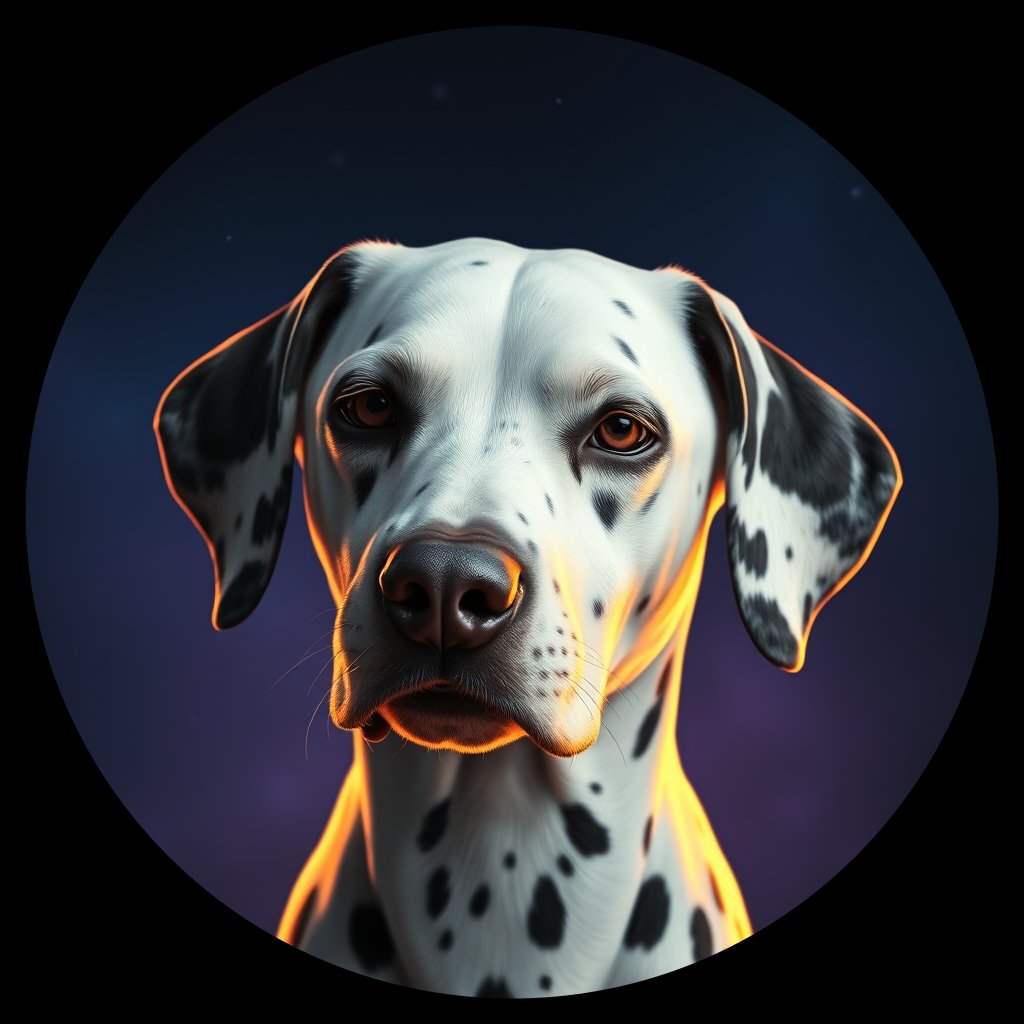 Cosmic medallion portrait of DAL123_DAL123, a Dalmatian