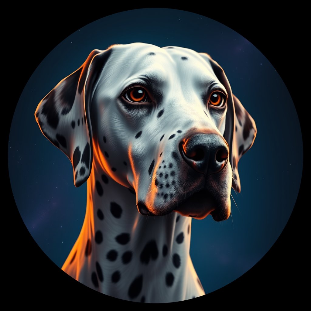Cosmic medallion portrait of DAL127_DAL127, a Dalmatian