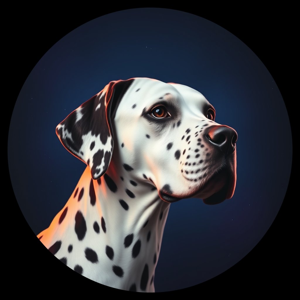 Cosmic medallion portrait of DAL128_DAL128, a Dalmatian