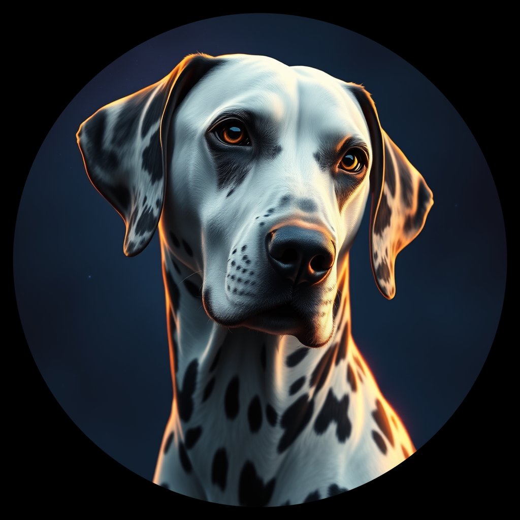 Cosmic medallion portrait of DAL129_DAL129, a Dalmatian
