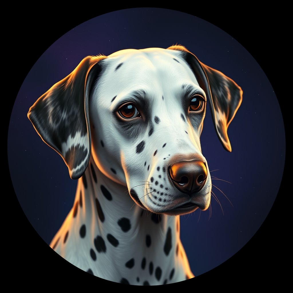Cosmic medallion portrait of DAL131_DAL131, a Dalmatian