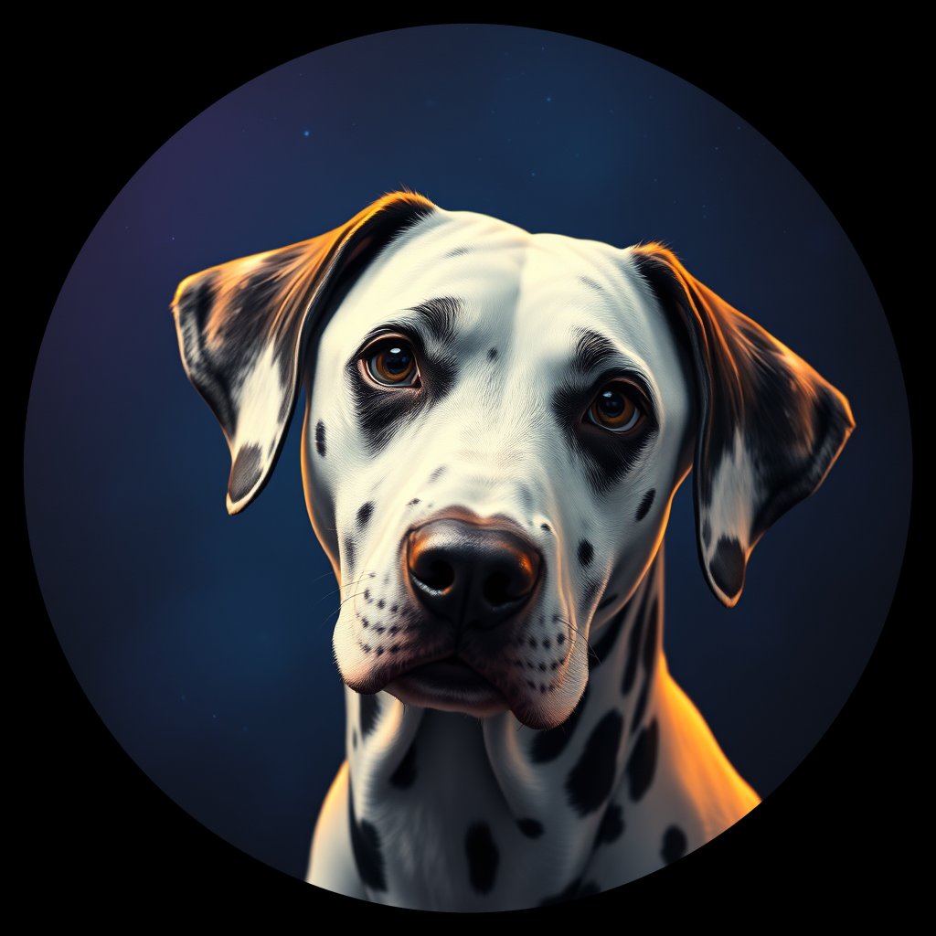 Cosmic medallion portrait of DAL136_DAL136, a Dalmatian