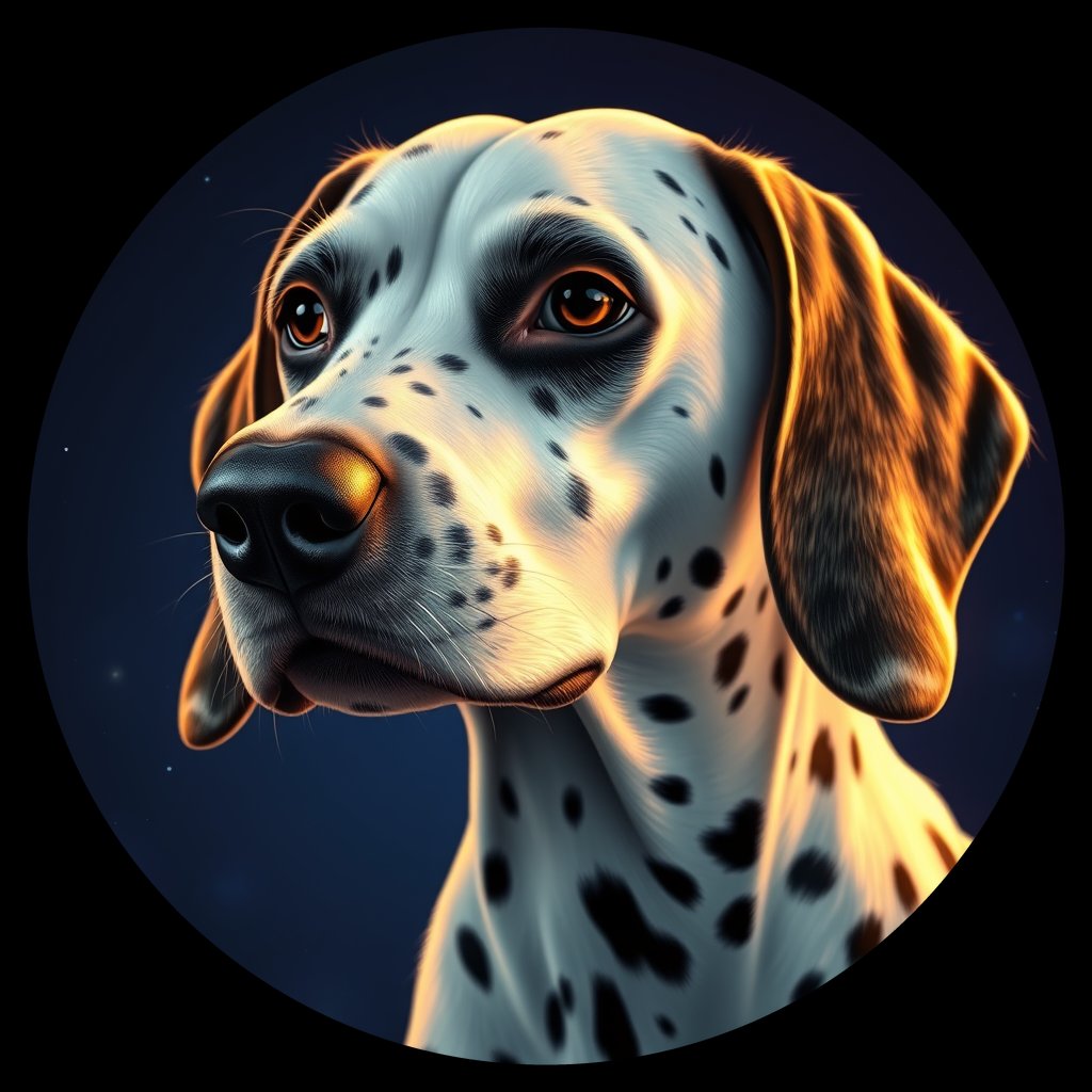 Cosmic medallion portrait of DAL34_DAL34, a Dalmatian