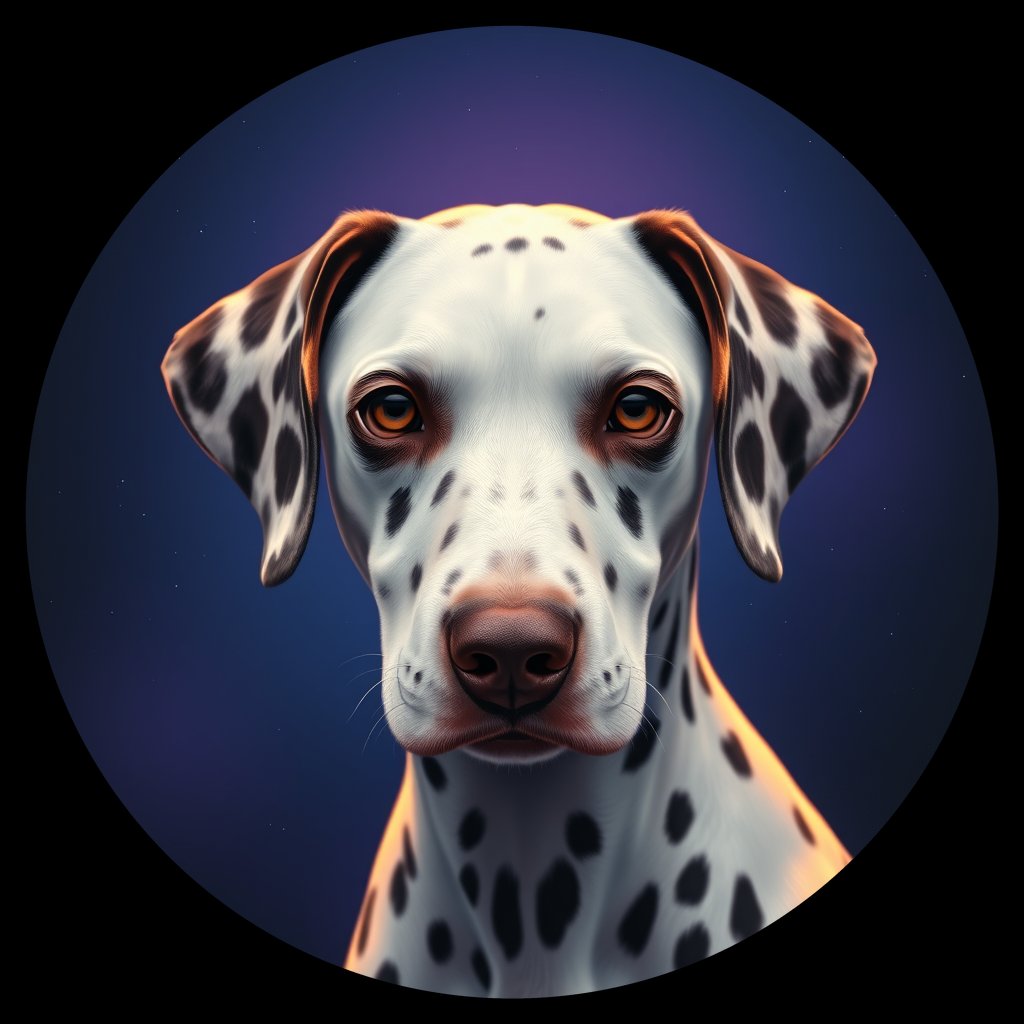 Cosmic medallion portrait of DAL49_DAL49, a Dalmatian
