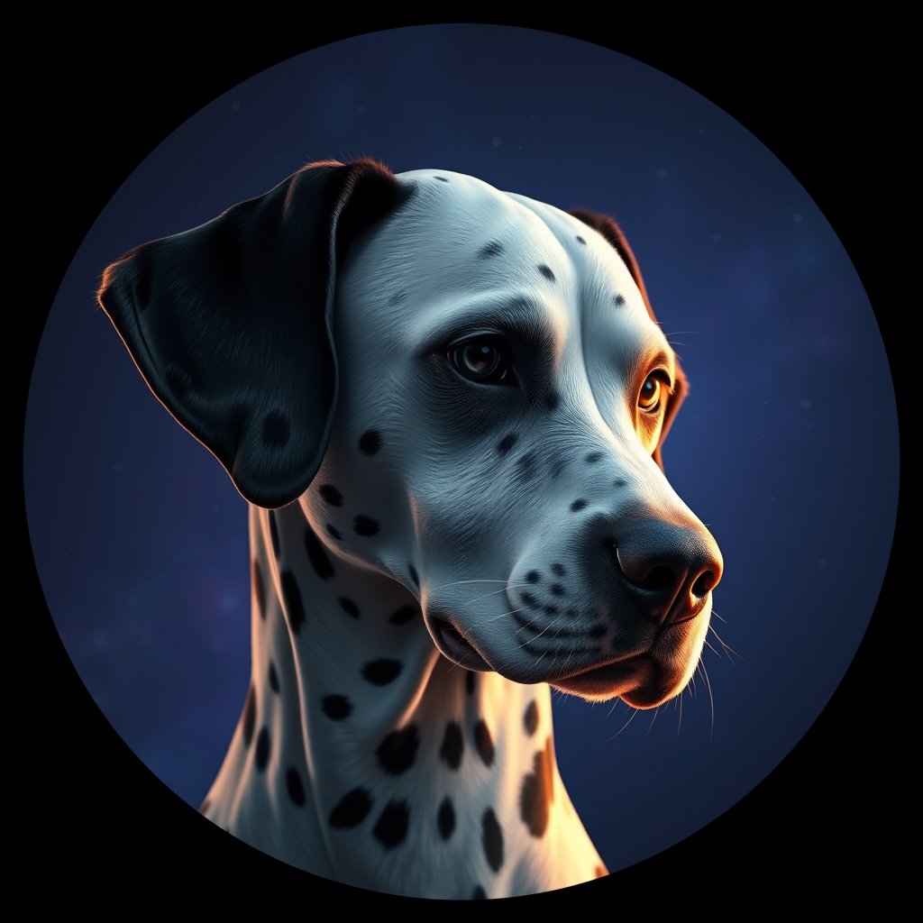 Cosmic medallion portrait of DAL76_DAL76, a Dalmatian