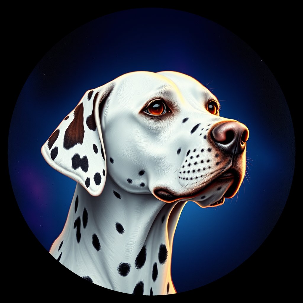 Cosmic medallion portrait of DALM_DALM_13301, a Dalmatian