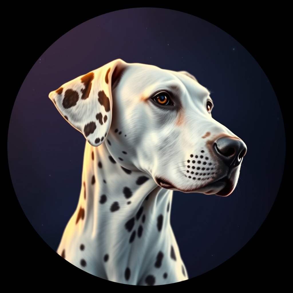 Cosmic medallion portrait of DALM_DALM_Z5G10, a Dalmatian