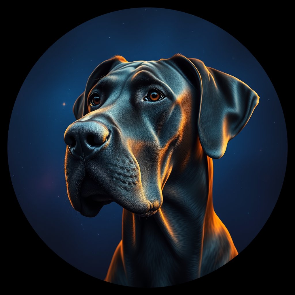 Cosmic medallion portrait of DANE_DANE_06694, a Great Dane