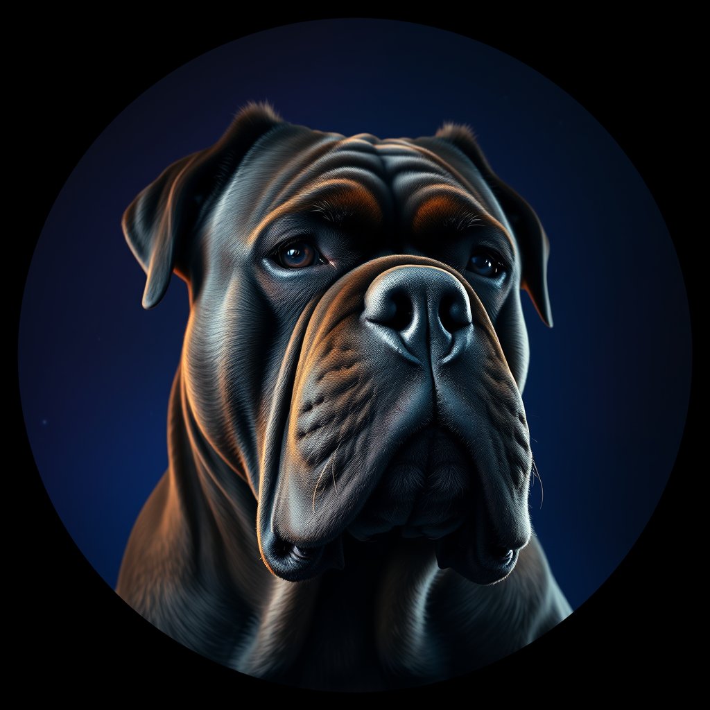 Cosmic medallion portrait of DDBX_DDBX_24931, a Dogue De Bordeaux