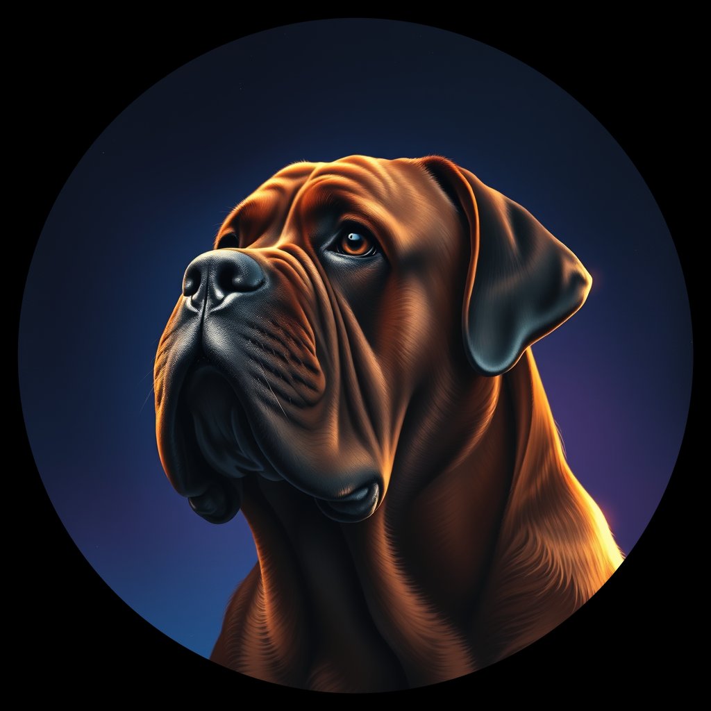 Cosmic medallion portrait of DDBX_DDBX_24933, a Dogue De Bordeaux