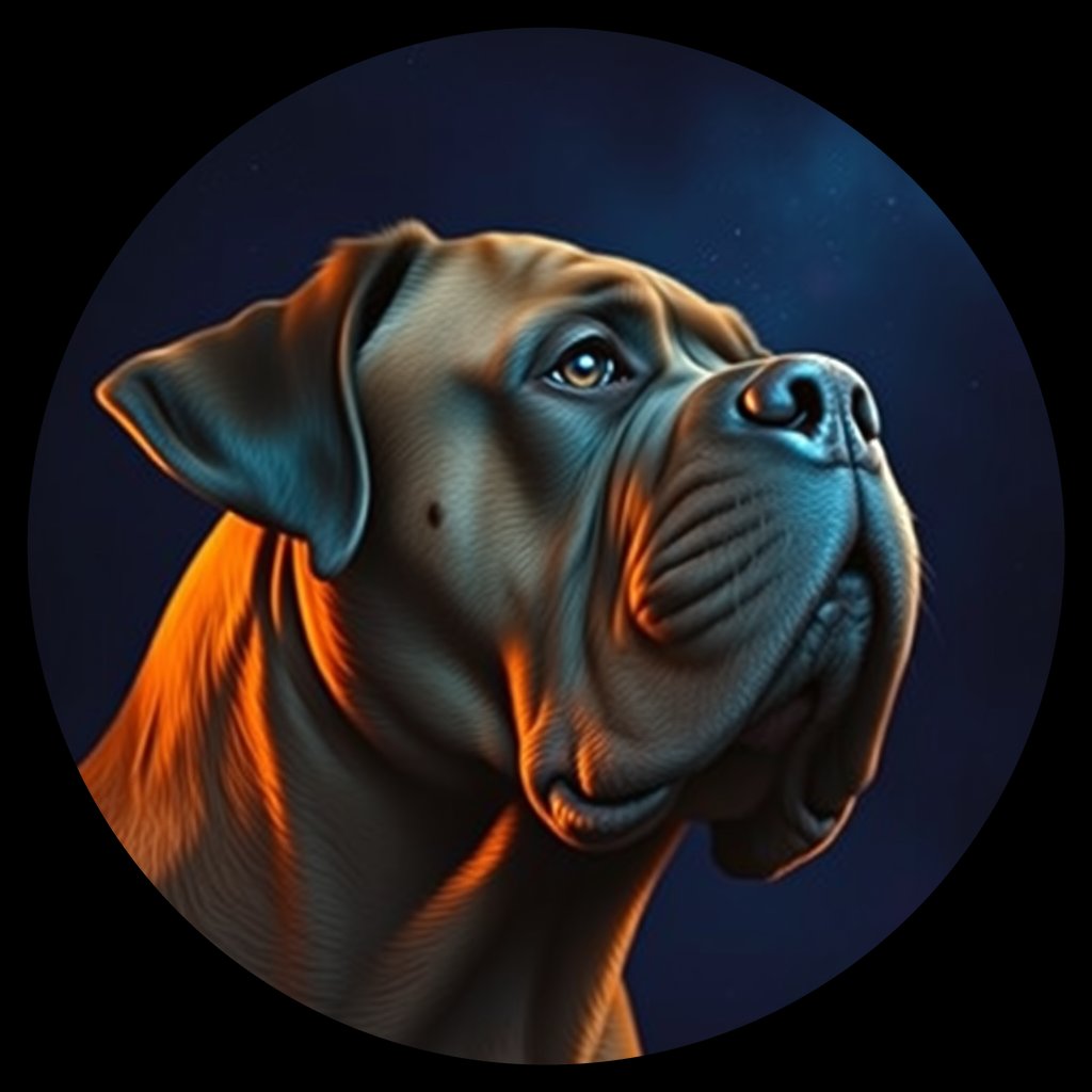 Cosmic medallion portrait of DDBX_DDBX_24934, a Dogue De Bordeaux