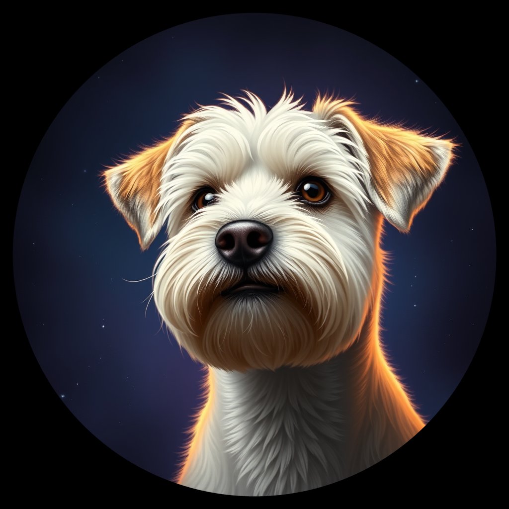 Cosmic medallion portrait of DD_14598_DD_14598, a Dandie Dinmont
