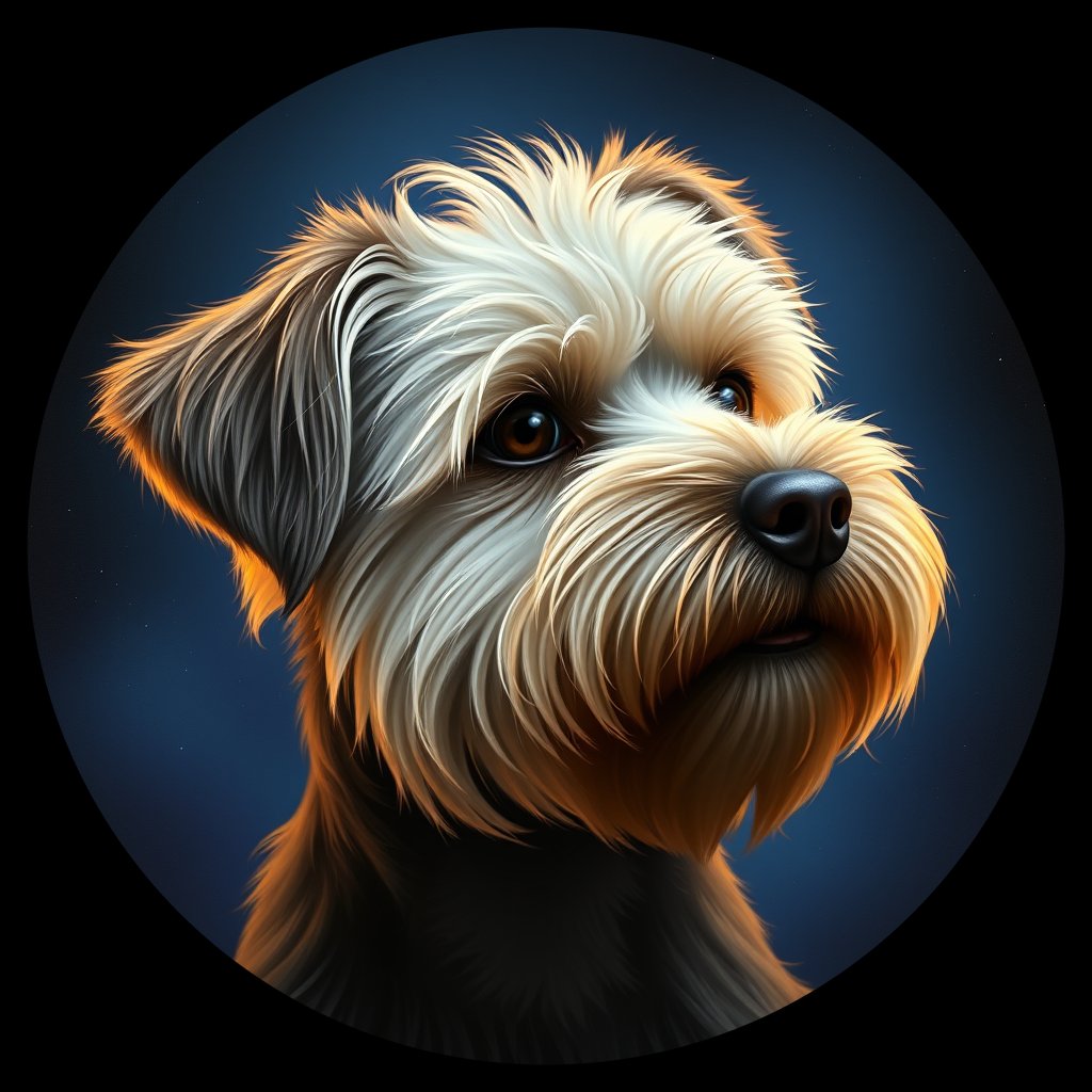 Cosmic medallion portrait of DD_26698_DD_26698, a Dandie Dinmont