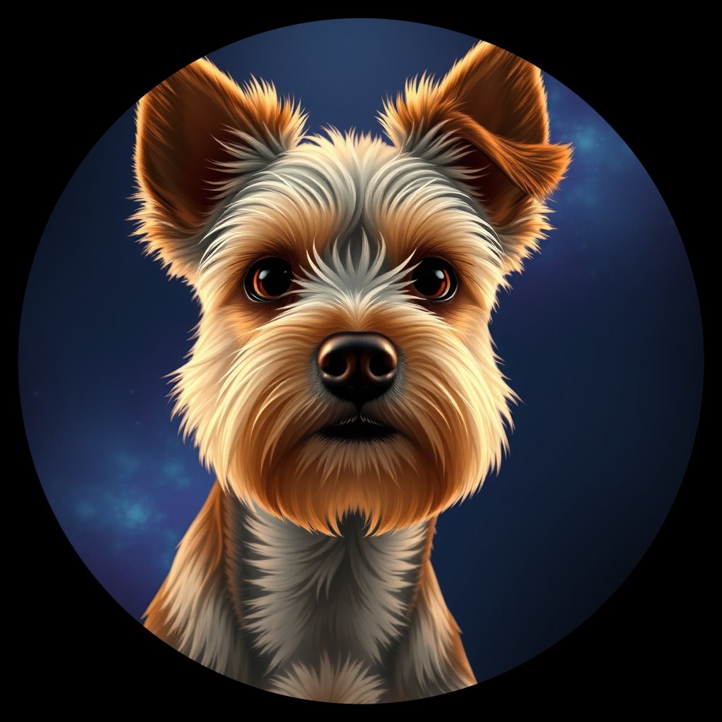 Cosmic medallion portrait of DD_27784_DD_27784, a Dandie Dinmont