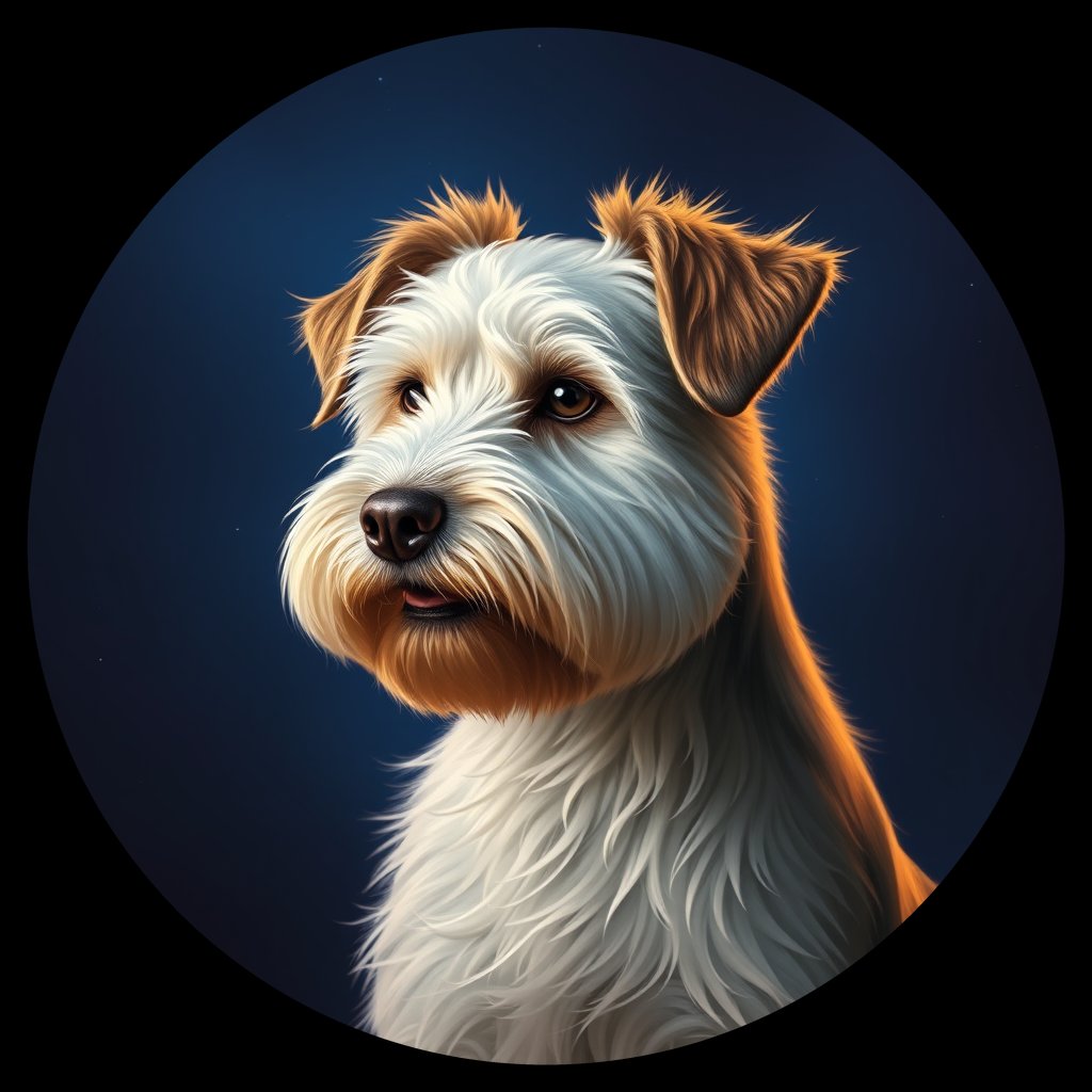 Cosmic medallion portrait of DD_33782_DD_33782, a Dandie Dinmont