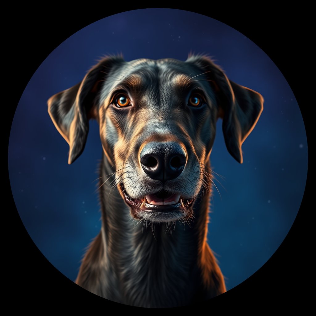 Cosmic medallion portrait of DEER_DEER_29538, a Scottish Deerhound