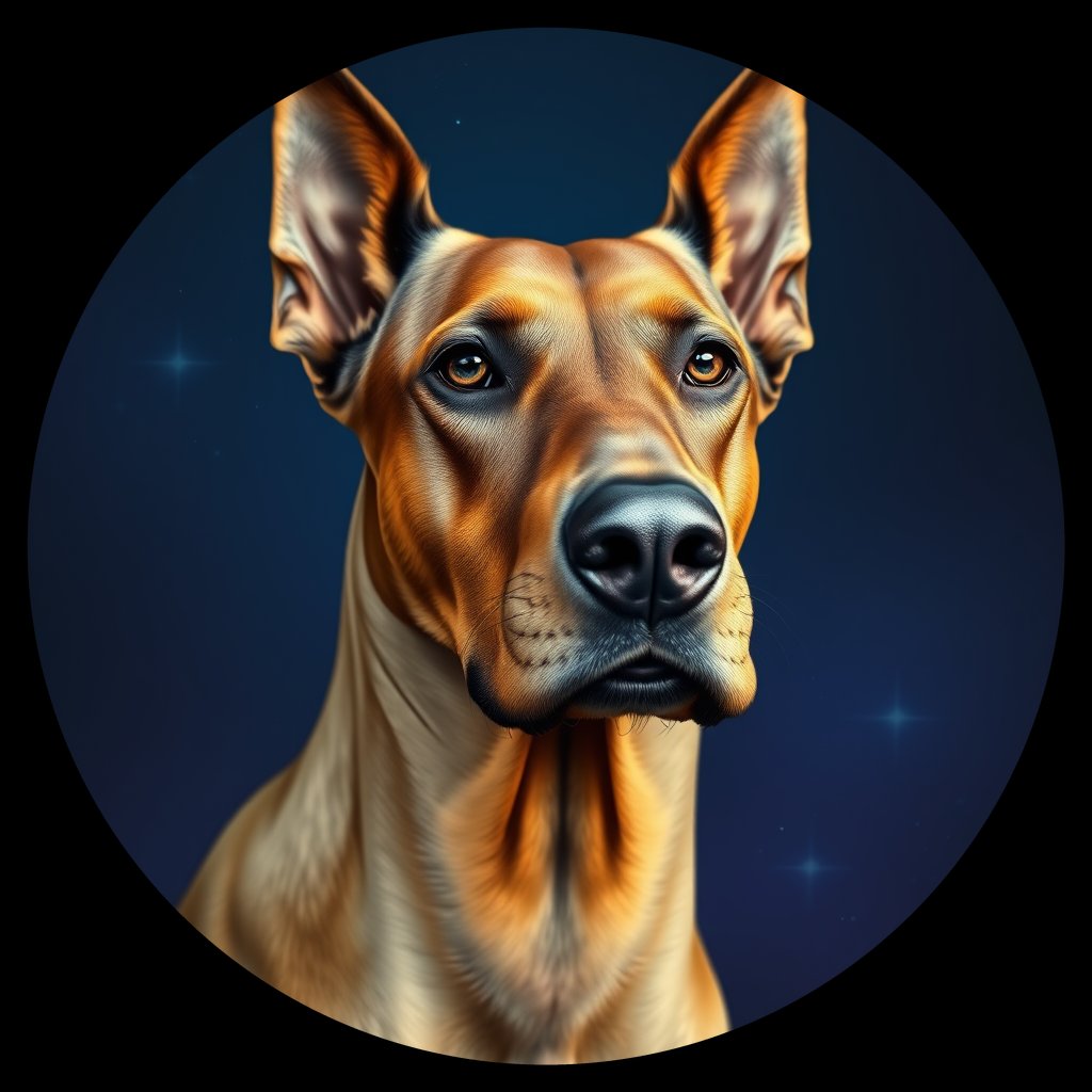 Cosmic medallion portrait of DOBP_DOBP_01031, a Doberman Pinscher