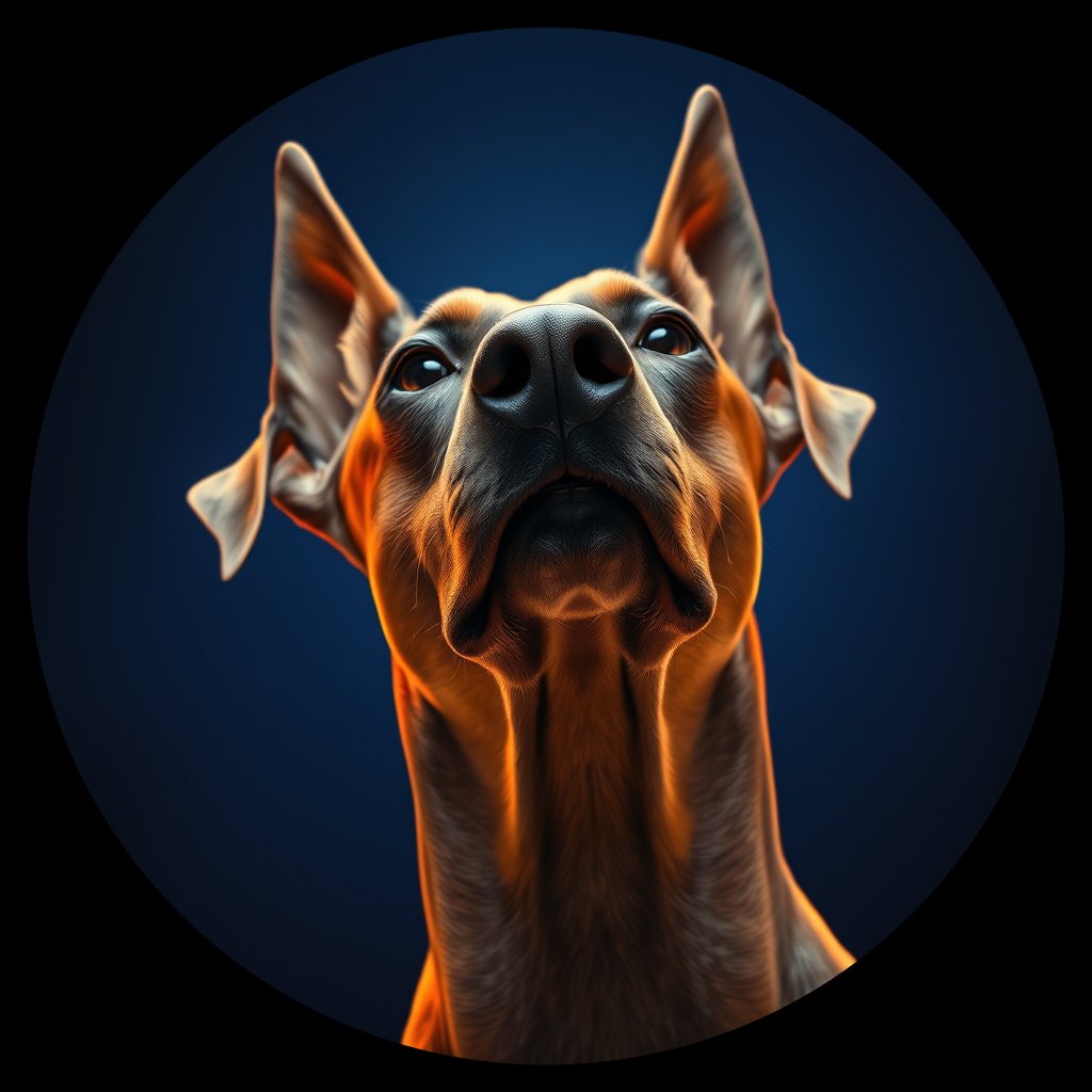 Cosmic medallion portrait of DOBP_DOBP_06043, a Doberman Pinscher