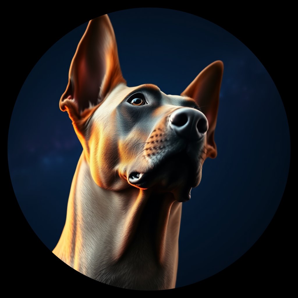 Cosmic medallion portrait of DOBP_DOBP_06072, a Doberman Pinscher