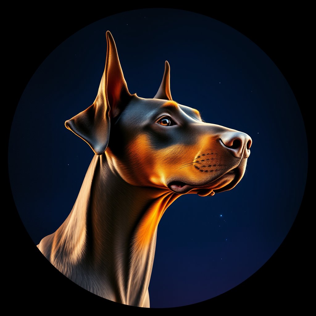 Cosmic medallion portrait of DOBP_DOBP_06082, a Doberman Pinscher