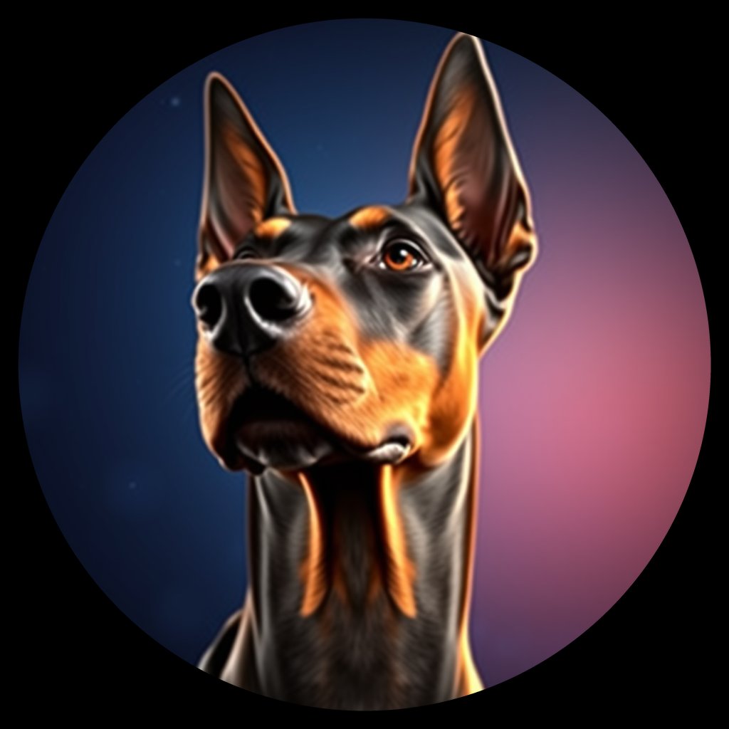 Cosmic medallion portrait of DOBP_Dob_0LU152, a Doberman Pinscher