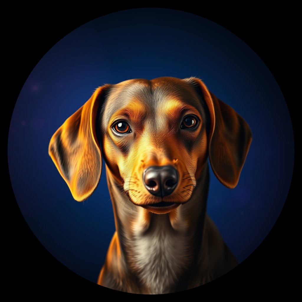 Cosmic medallion portrait of Dac_GT115_Dac_GT115, a Dachshund