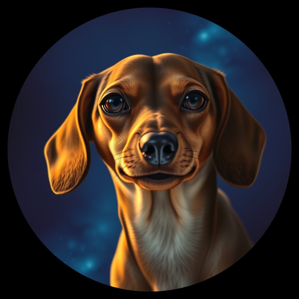 Cosmic medallion portrait of Dac_GT117_Dac_GT117, a Dachshund