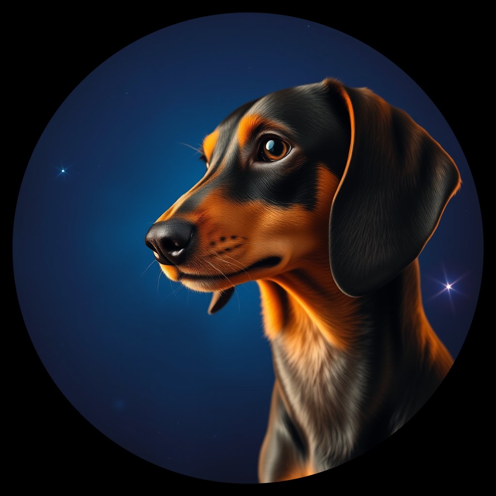 Cosmic medallion portrait of Dac_GT119_Dac_GT119, a Dachshund
