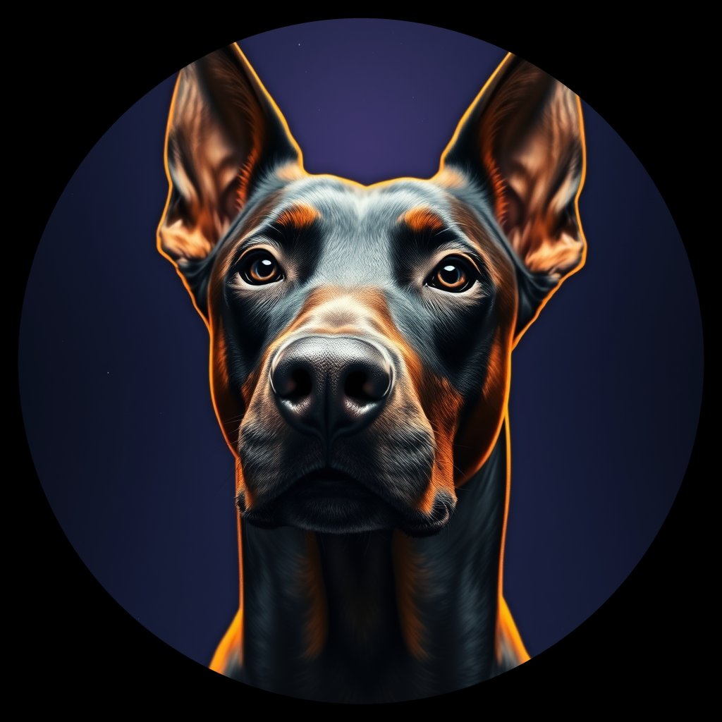 Cosmic medallion portrait of Dob_LU143_Dob_LU143, a Doberman Pinscher