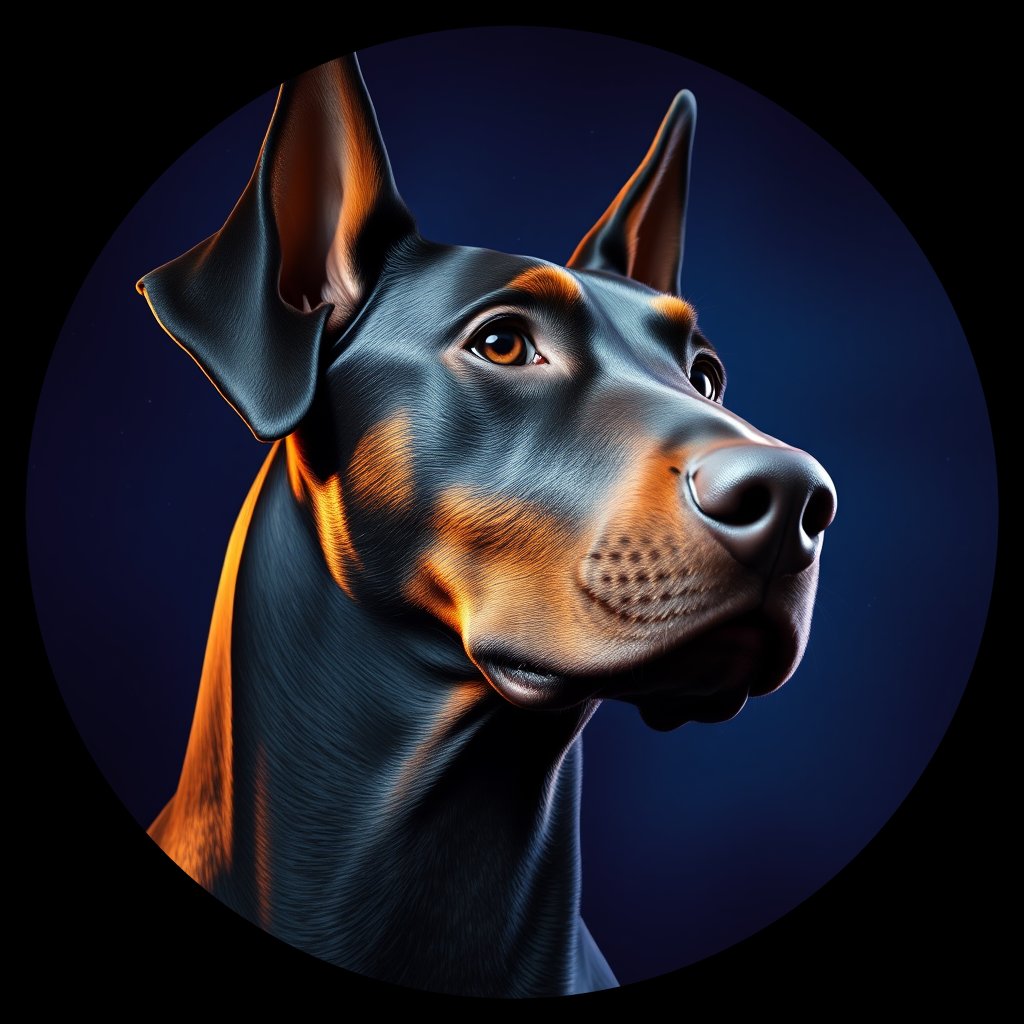 Cosmic medallion portrait of Dob_LU144_Dob_LU144, a Doberman Pinscher