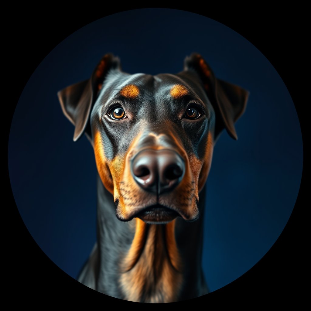 Cosmic medallion portrait of Dob_LU145_Dob_LU145, a Doberman Pinscher