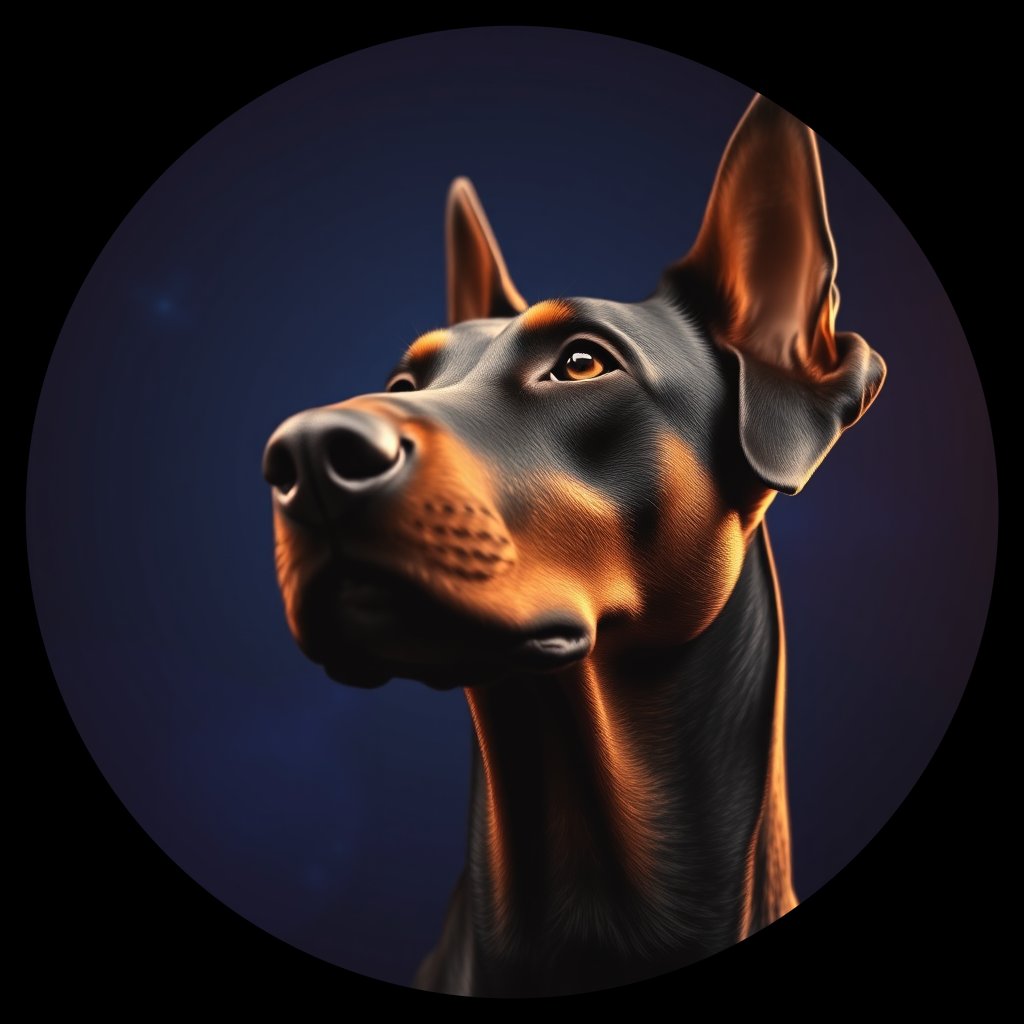Cosmic medallion portrait of Dob_LU146_Dob_LU146, a Doberman Pinscher