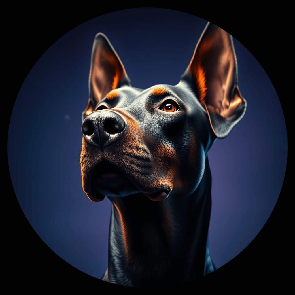 Cosmic medallion portrait of Dob_LU149_Dob_LU149, a Doberman Pinscher